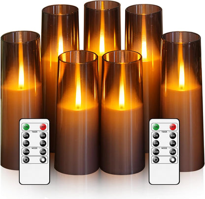 kakoya Flameless Candles Upgraded Realistic Flickering Flame,Battery Operated LED Candles with Remote Timers,Acrylic Electric Candles Set of 3(D 3" xH 4" 5" 6")（Grey）