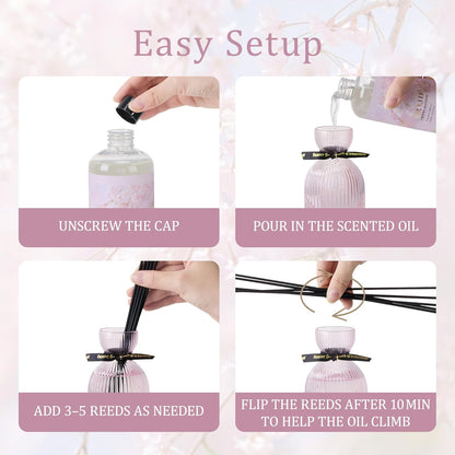 Airkeep Reed Diffuser Set 6.76 oz – Cherry Blossom Home Fragrance with Eucalyptus Sticks – Decorative Glass Bottle for Bathroom, Bedroom & Living Room Décor – Gift Ready