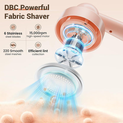 DBC Fabric Shaver & Lint Remover for Clothes, Sweaters & Furniture - 6-Leaf Blade, 3 Speeds, 2H Runtime, Portable Design Perfect for Travel, Includes 2 Extra Blades