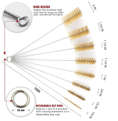 16 Inch Extra Long Pipe Cleaning Brush Set Abrasive Filament, 8 Piece Variety Pack for Removal of Rust, Corrosion, Paint, Etc.