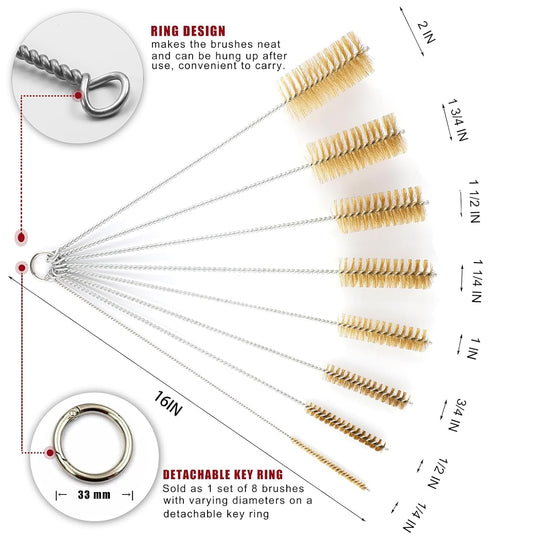 16 Inch Extra Long Pipe Cleaning Brush Set Abrasive Filament, 8 Piece Variety Pack for Removal of Rust, Corrosion, Paint, Etc.