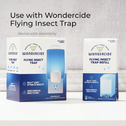 Wondercide - Flying Insect and Fly Trap - Indoor Bug Catcher for Fruit and House Flies, Gnats, Moths, and Mosquitoes - Starter Kit for Home and Kitchen - 1 Plug-in Light and 1 Cartridge
