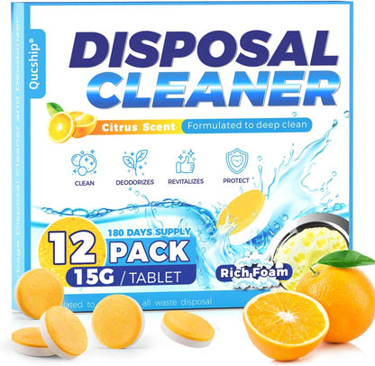 Garbage Disposal Cleaner and Deodorizer Tablets - 24 Pack, Powerful XXL Foaming Disposal Cleaner - Citrus Scented Foam, Natural Garburator & Sink Freshener, Septic Safe Kitchen Drain Cleaning Care