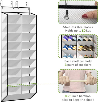 KEEPJOY Over The Door Shoe Organizer,Hanging Shoe Organizer 12 Mesh Pockets Shoe Organizer for Closet,Works Well for Men and Woman Kids Shoes Storage, 57.5×12.6inch(Beige)