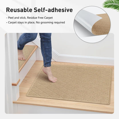 KOOTETA Stair Treads for Wooden Steps Indoor, 15 Pack 8" X 30" Non Slip Carpet Stair Treads with Reusable Adhesive for Kids Elders and Dogs, Surface Polyester TPR Backing Stair Runner Rugs, Dark Grey