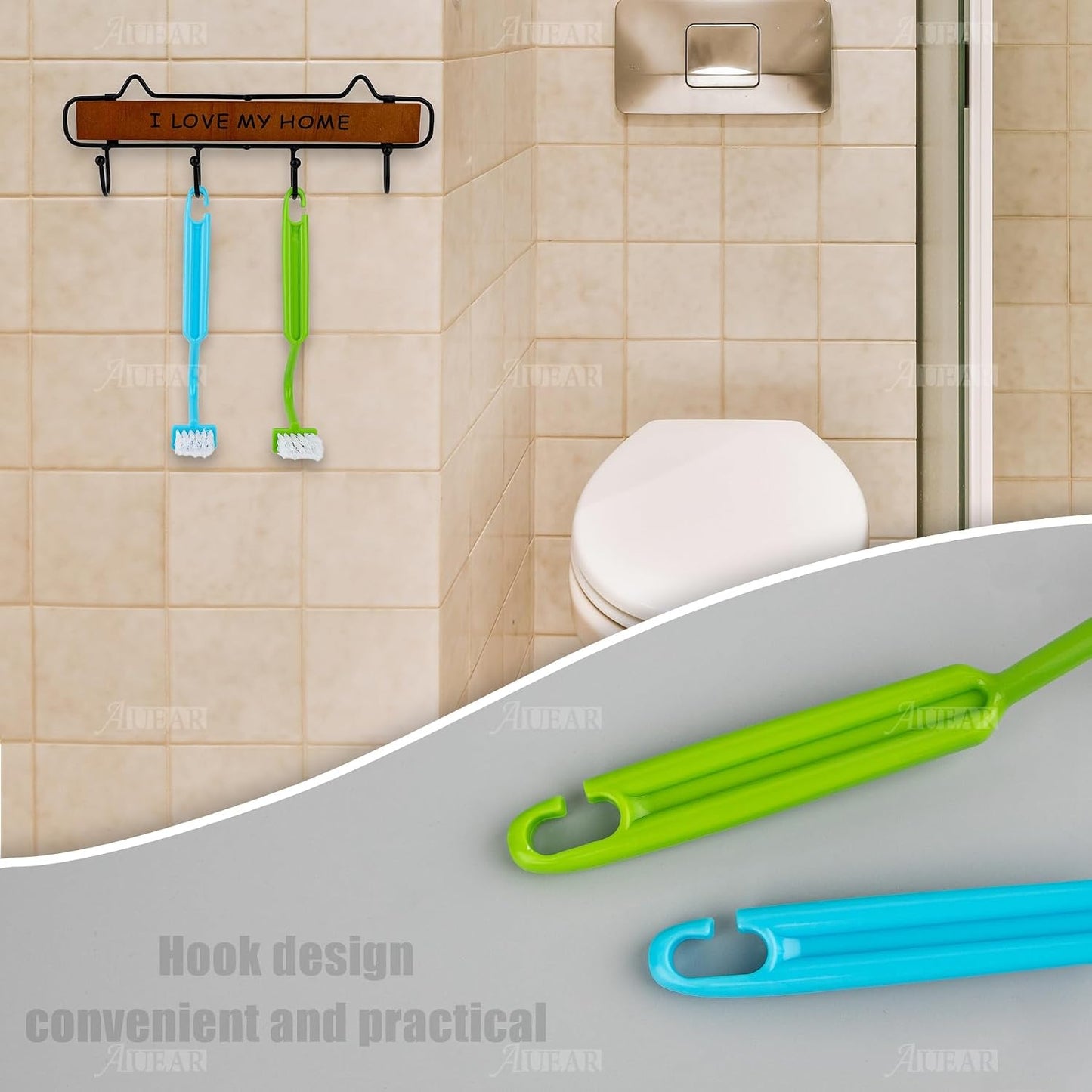 AUEAR, 4 Pack Plastic Curved Small Toilet Brushes Cleaning for Edges Corner Crevices