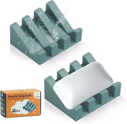 Self Draining Silicone Soap Dish with Suction Cups - Non-Slip Bar Soap Holder for Shower & Kitchen, Waterfall Tray Keeps Soap Dry, Easy Clean, Extends Soap Life (White, 1)