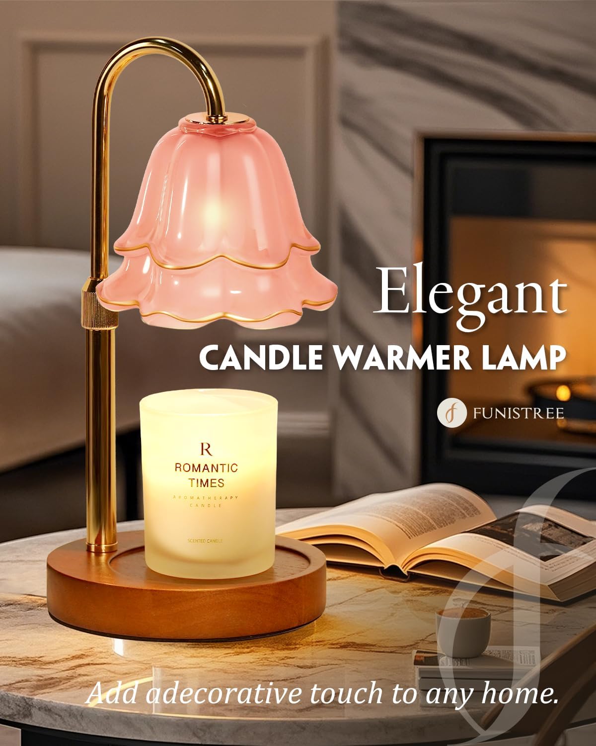 Funistree Flower Candle Warmer Lamp with Timer & Dimmer, Adjustable Height Candle Warmer, Christmas Birthday Gifts for Women Mom, House Warming New Home Decor, Wax Warmer with 2 Bulbs for Jar Candles
