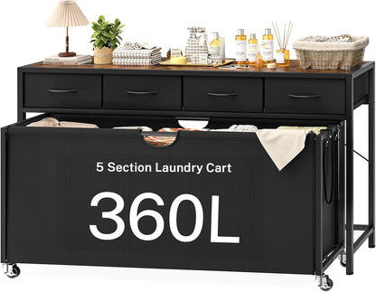 Laundry Sorter 3 Section, 120 L Laundry Hamper with 2 Drawers & 2-tone Top Panel, Rolling Laundry Basket Organizer with Pull-Out Removable Oxford Fabric Bags for Laundry Room Organization UNZYL006BVV3