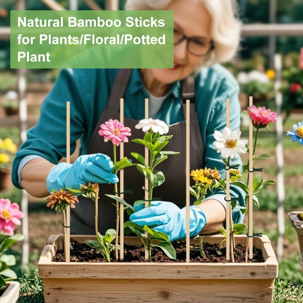 46 PCS Bamboo Plant Stakes 18 Inch, 5mm Thick Wood Plant Support Stakes | for Seedlings Gardening Potted Floral Plant, Indoor Wooden Sign Posting Garden Stick, Crafts Sticks with 46 PCS Wires(4")