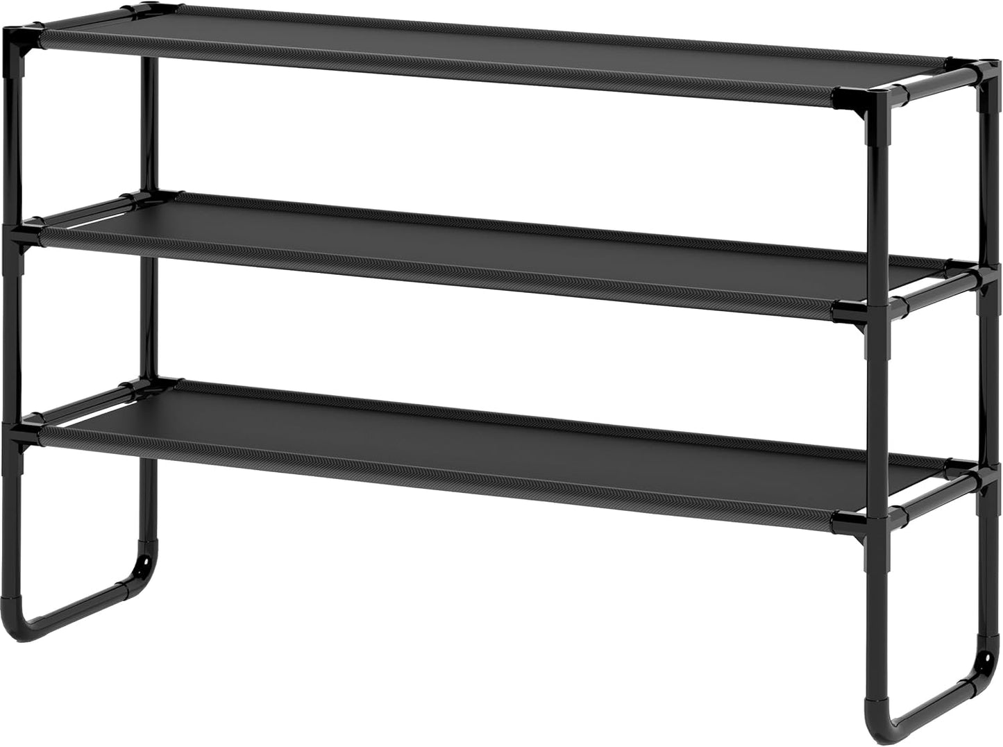 Long Shoe Rack, 3-Tier Stackable Shoe Organizer for Closet, Entryway, Hallway, Extra Bottom Layer, Holds 16-20 Pairs, Sturdy & Durable Waterproof Fabric Shelf, Space-Saving,Black(35.8" Wide)
