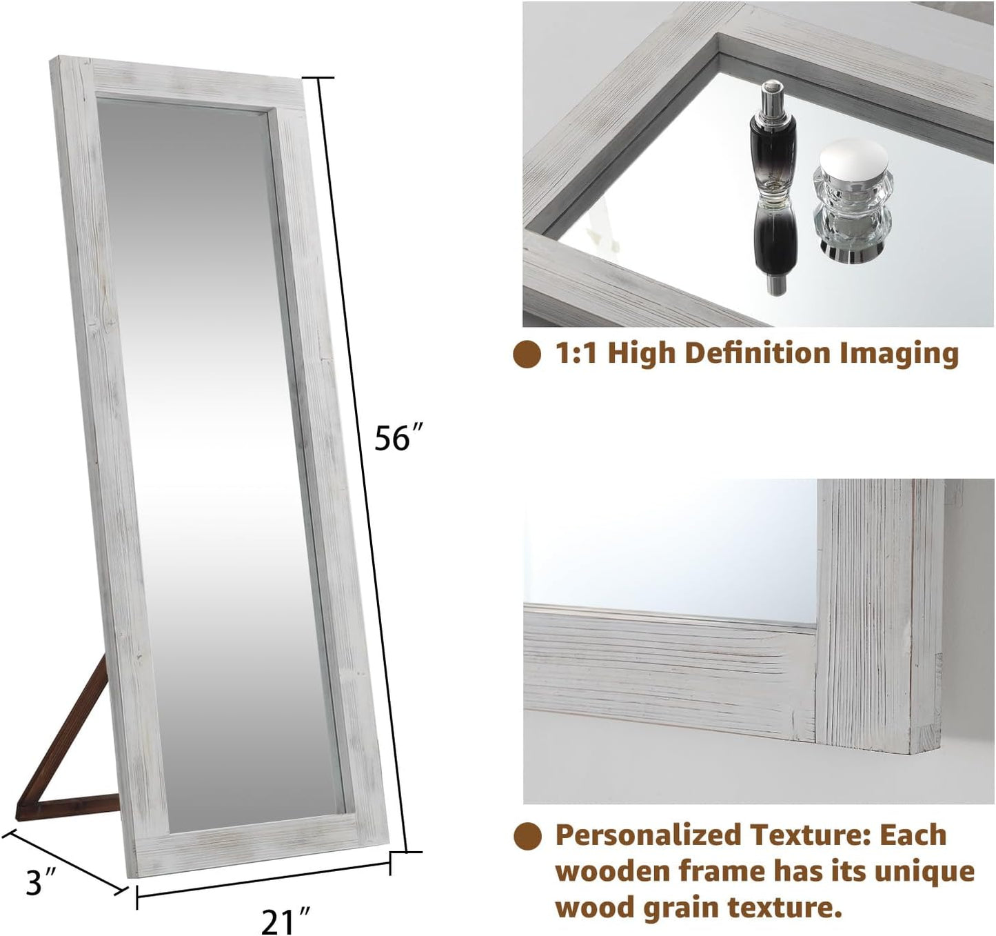 MELOMOIR Rustic Farmhouse Full Length Mirror, 64"x21" Wood Frame Floor Mirror, Free Standing Leaning Hanging Mirror, Long Mirror for Bedroom Living Room Cloakroom