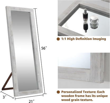 MELOMOIR Rustic Farmhouse Full Length Mirror, 64"x21" Wood Frame Floor Mirror, Free Standing Leaning Hanging Mirror, Long Mirror for Bedroom Living Room Cloakroom