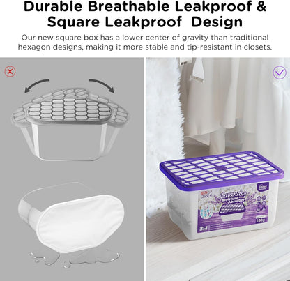 W&E Choice Moisture Absorbers with Lavender Scent, Portable Dehumidifier for Closet & Bathrooms, Kitchen, Humidity Absorber Odor Eliminator Absorber, 12Pack