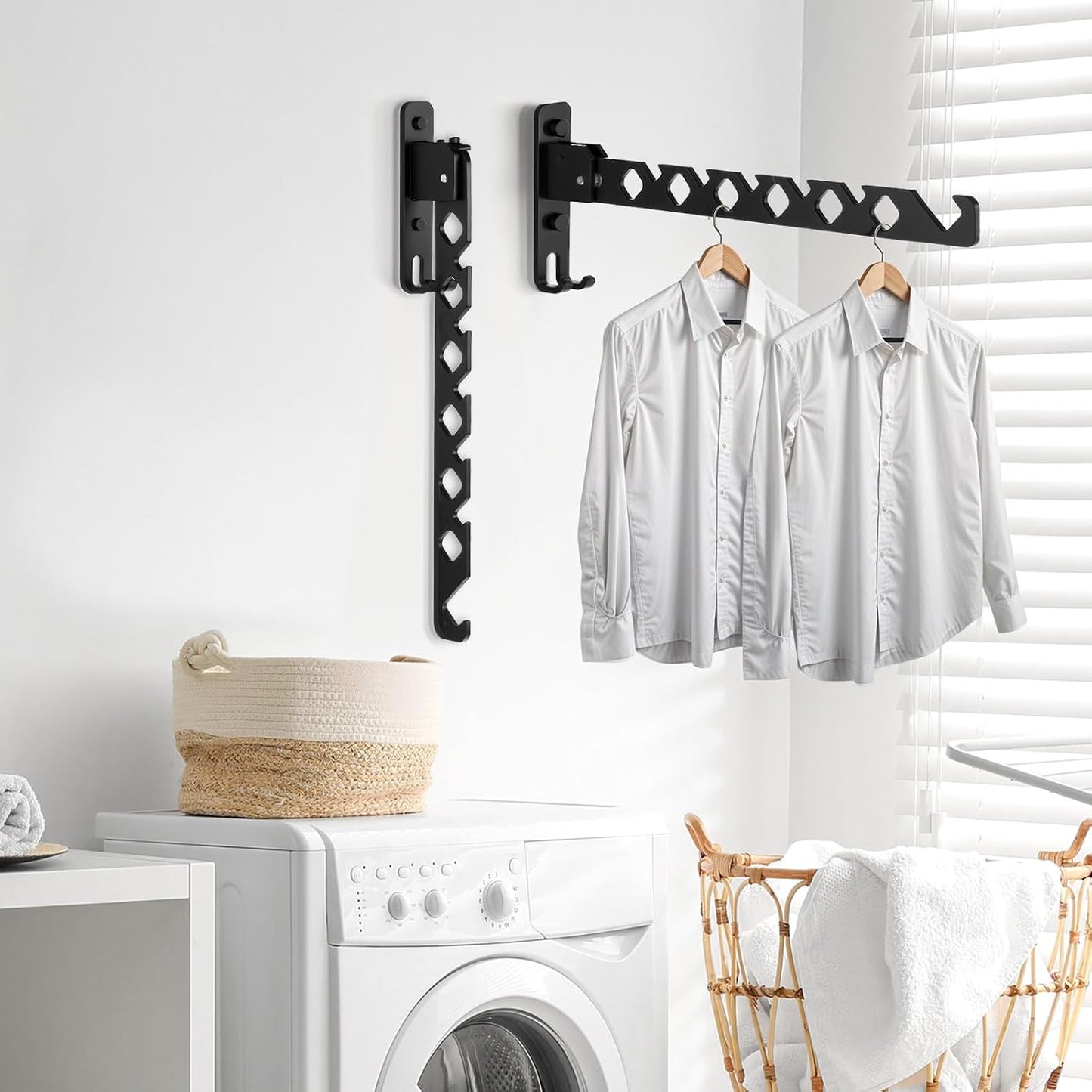 3 Pack Black Wall Mount Coat Hanger Holder, Retractable Folding Clothes Hanging Rack Aluminum Coat Hanger Wall Mount Clothes Drying Rack Space Saver for Laundry Room Bedroom Indoor