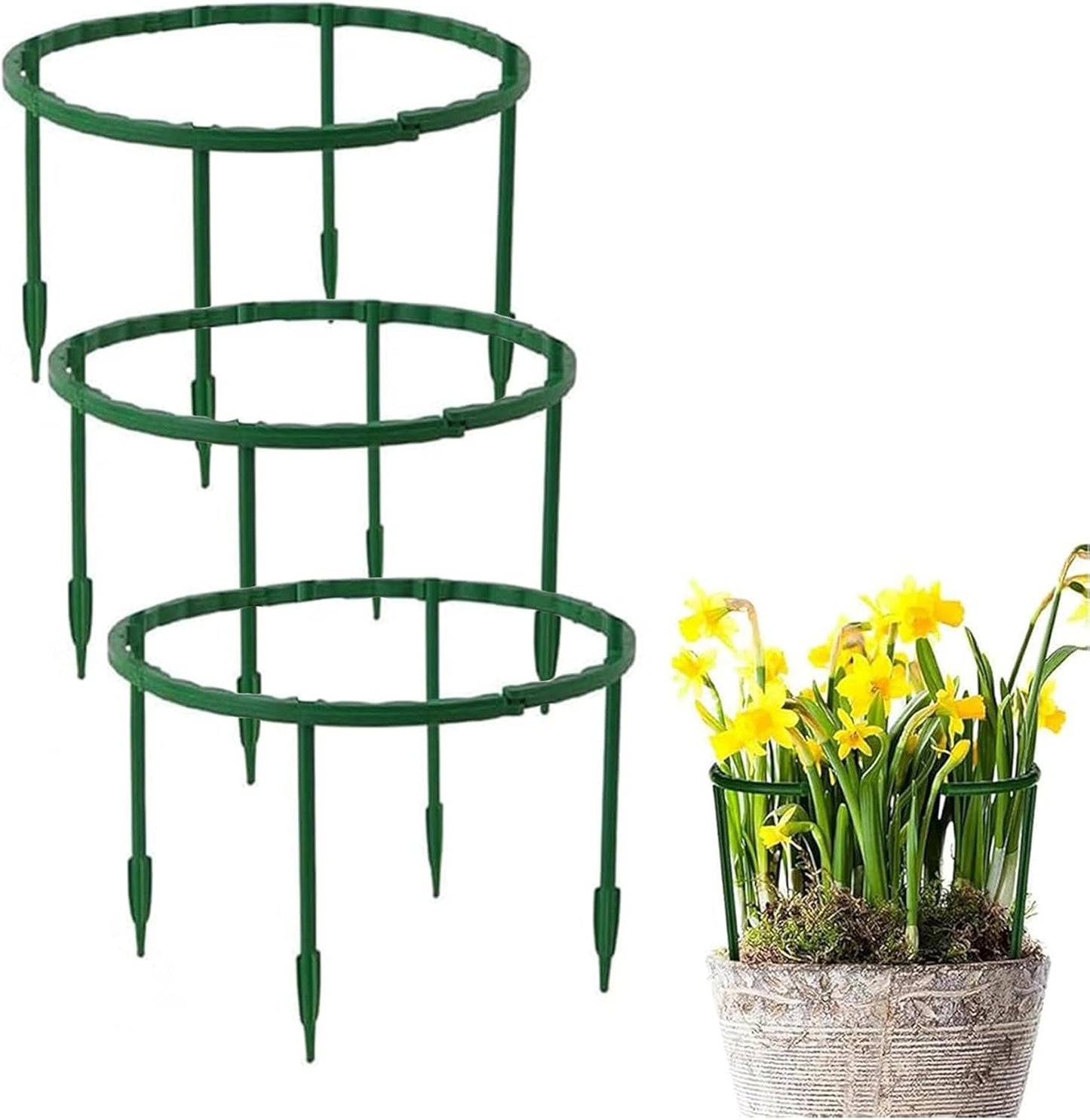 12 Pieces Plant Support Plant Stakes Plastic Cage Holder Small Plant Support Ring for Potted Plants, Stackable 3 Tier Garden Flower Support, Indoor and Outdoor Plants, 5.5" Wide x 5.5" High