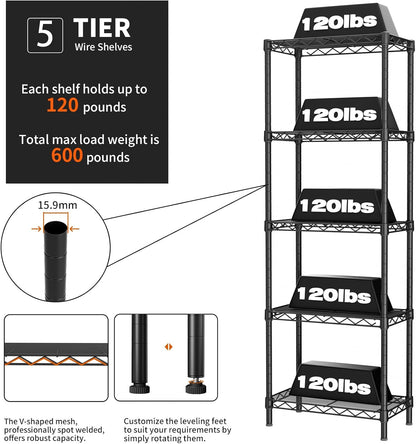 Golpart 4 Tier Adjustable Storage Shelves Metal Utility Shelf Wire Shelving Unit Organizer Rack for Home Kitchen Office Bathroom Pantry Room 12" D x 18" W x 44" H