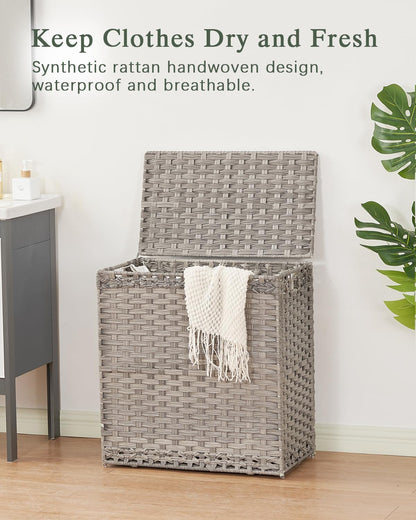SETVSON Laundry Hamper with Lid Laundry Basket 132 L (35 Gal) Wicker Clothes Hamper, Handwoven Rattan Hamper with Handles and 4 Removable Liner Bags, 6 Mesh Bags for Laundry Bedroom Natural