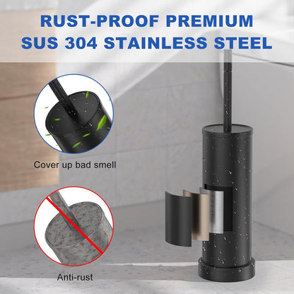 Brushed Nickel Toilet Brush and Holder Set, 304 Stainless Steel Toilet Brush for Bathroom, Heavy Duty Toilet Bowl Brush with Holder, Removable Inner Bowl and Splash Protection, Long Handle