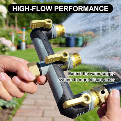 3 Way Garden Hose Splitter, High Flow Outdoor Faucet Splitter with 3 Independent Shut Off Valves, Wide Spacing for Timers, Standard 3/4" GHT for Lawn Yard Garden Watering