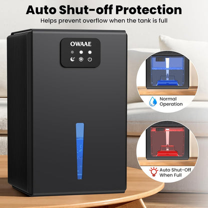 Dehumidifier, 1000 sq.ft Quiet Dehumidifiers for Home Bedroom Basement Bathroom with 95oz Water Tank, Sleep Mode, Auto Shut-Off 7 Colors LED Light, Black
