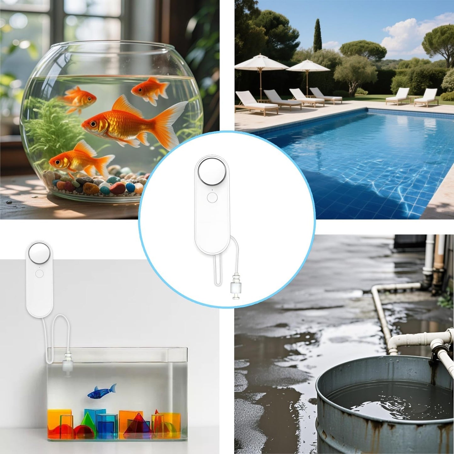 WiFi Water Level Detector Tuya Smart Sensor Alarm Dual Probe Loud Volume APP Alert Monitoring with 6.5 Feet Detection Line for Swimming Pool Fish Tank Aquarium