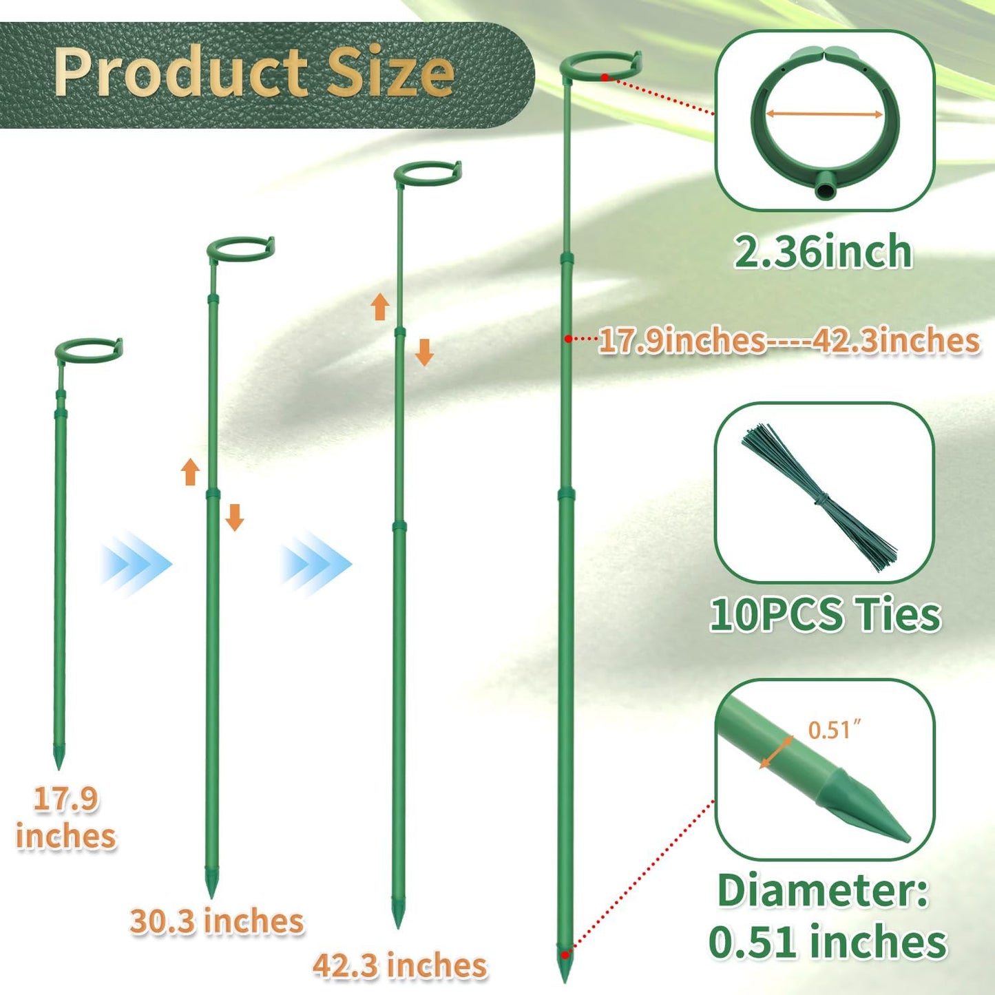 Telescoping Plant Stakes,3Pcs 17.9In to 42.3In Adjustable Monstera Plant Support Orchid Sticks with Clips, Plant Sticks Support Tall for Monstera,Orchids,Tomatoes,Vines & Indoor Outdoor Plants