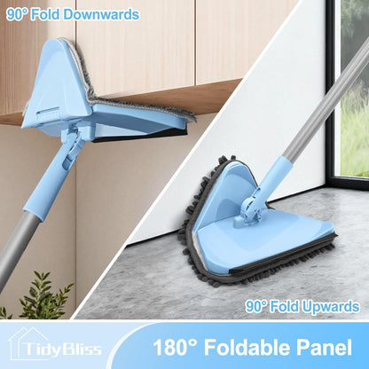 TidyBliss Wall Cleaner Mop with 80” Long Handle, 360° Swivel Ceiling Duster Scrubber with Collapsible Head, Baseboard Cleaning Tool with 4 Chenille and 2 Microfiber Pads for Windows Floor (Blue)