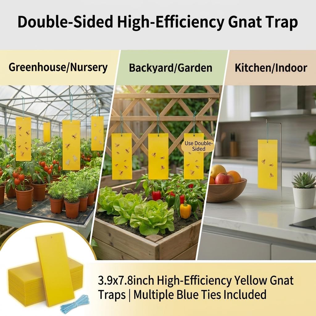 Yellow Sticky Traps 3.9"x7.8" 30 Pack – Dual-Sided High Adhesive Fruit Fly Trap for House Plants, Indoor & Outdoor Gnat Trap for Fungus Gnats, Fruit Flies, Whiteflies –Ideal for Kitchen, Garden