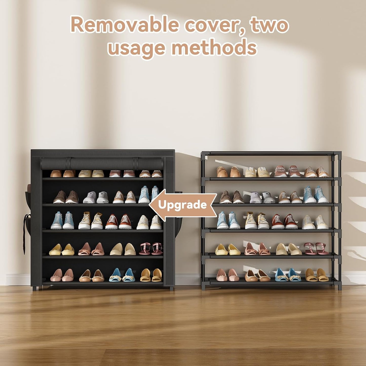 LANTEFUL Shoe Rack with Covers - 10 Tiers Tall Shoe Rack Organizer Large Capacity Shoe Shelf Storage 40 Pairs Space Saving Vertical Shoe Storage Organizer for Closet, Entryway, Dorm, Bedroom