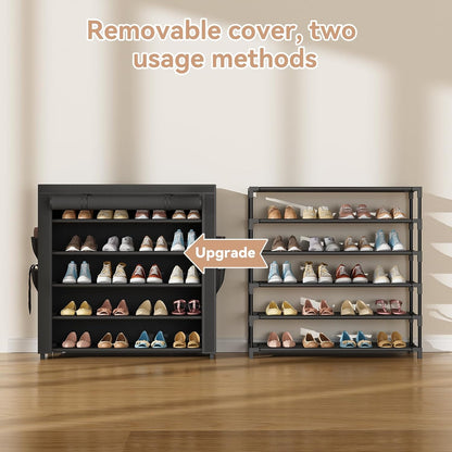LANTEFUL Shoe Rack with Covers - 10 Tiers Tall Shoe Rack Organizer Large Capacity Shoe Shelf Storage 40 Pairs Space Saving Vertical Shoe Storage Organizer for Closet, Entryway, Dorm, Bedroom