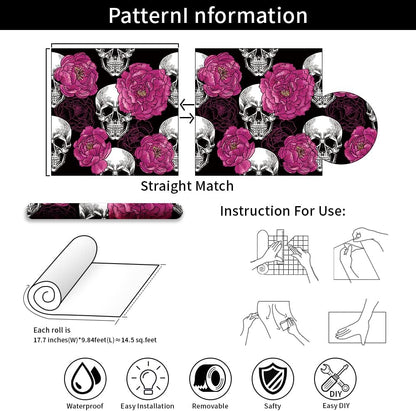 Floral Peel & Stick Wallpaper - Boho Removable Wallpaper for Bedroom & Bathroom - Black/Sand/Oliva - Easy Peel Off - Vintage - Renter Friendly - 118.1" X 17.7"