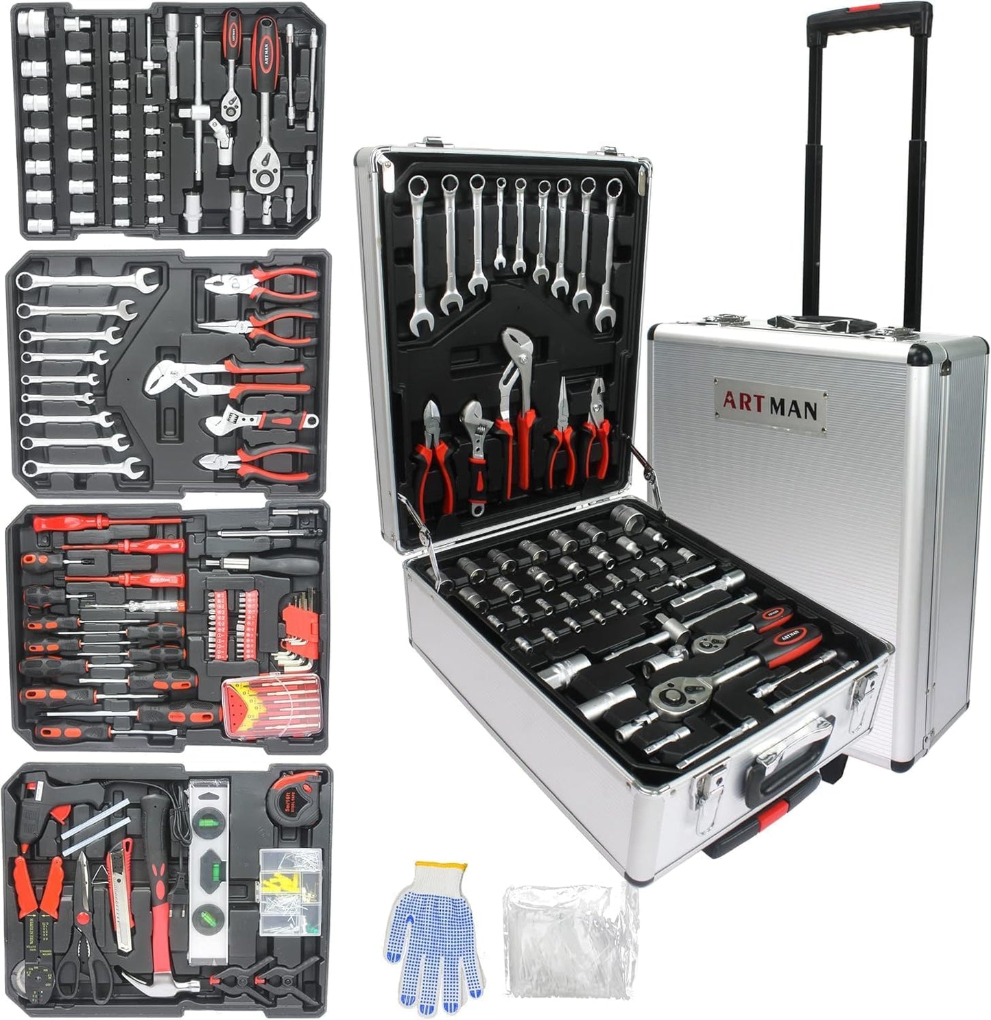 899PCS Tool Set, Household Tool Kit with Rolling Tool Box, Complete Tool Box Set Hand Tool Set with Tool Box, Mechanic Tool Set Rolling Tool Set for Auto Repair/Home Tool Set (Black)
