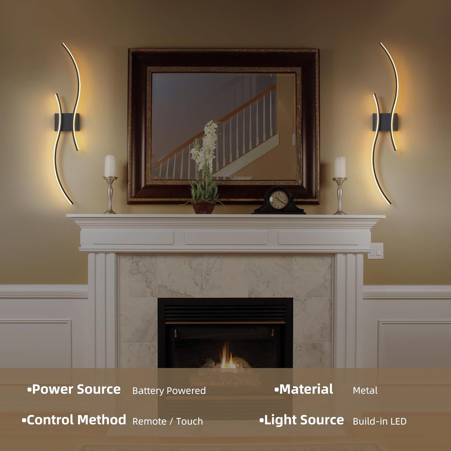 Battery Operated Wall Sconce Set of 2, Dimmable Modern LED Rechargeable Wall Light with Remote Control, Wall Decor for Living Room, Hallway, Quick Install, No Electrician Required