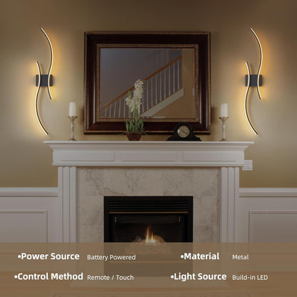 Battery Operated Wall Sconce Set of 2, Dimmable Modern LED Rechargeable Wall Light with Remote Control, Wall Decor for Living Room, Hallway, Quick Install, No Electrician Required
