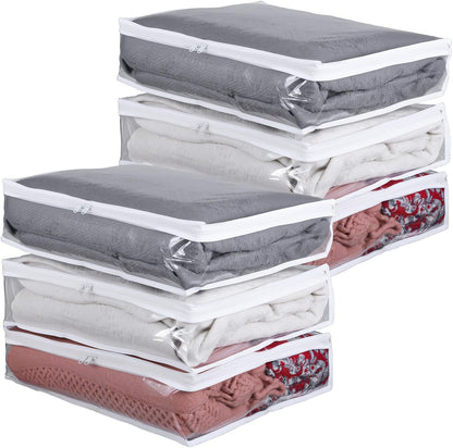 6 Pack Clear Zippered Storage Bags – PVC Plastic Organizer for Clothes, Blankets, Bed Sheets, and More (15.7 x 13.8 x 3.9 Inches)