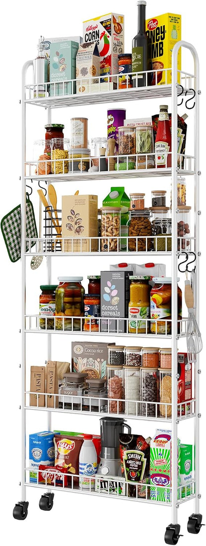 Slim Rolling Storage Cart with Wheels, Metal 6 Tier Spice Rack Mobile Shelving Unit Organizer Kitchen Utility Cart for Office Bathroom Kitchen Laundry Room Narrow Places (6inches)