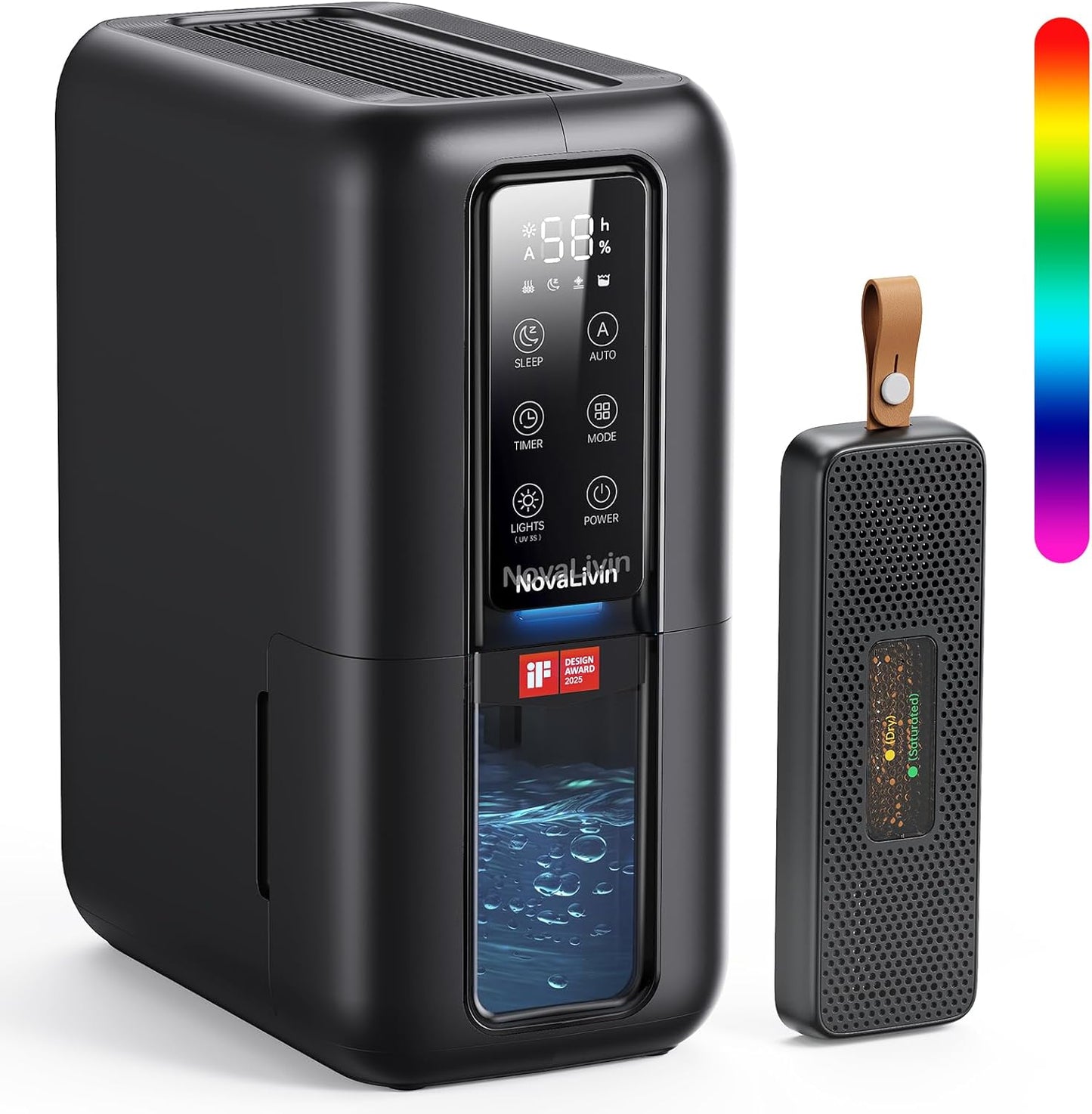 Dehumidifier for Home, Dehumidifiers for Bathroom, Bedroom, Living room, Closet with 68 OZ Water Tank, Moisture Absorbers, Auto Shut Off, Auto Humidity Control, 7 Colors LED Light, White