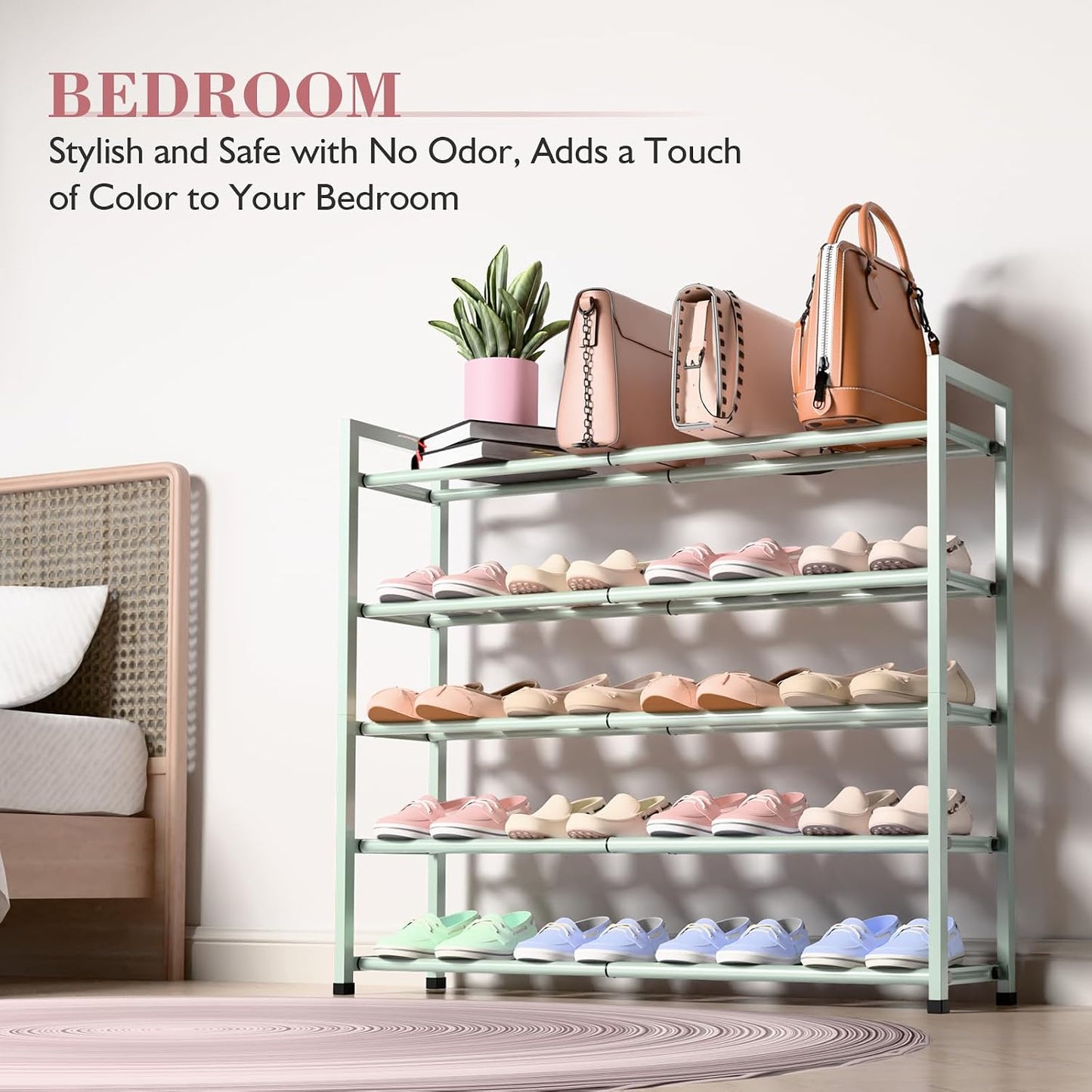 Bumusty 3-Tier Expandable Shoe Rack for Closet, 18“-33” Adjustable Shoe Rack for Small Space, Small Shoe Organizer for Front Door, Sturdy Metal, Black