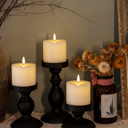 volnyus Flameless Candles Set of 3 (3x3 inch) Flickering LED Real Wax Candles Battery Operated with Remote Control Timers for Fireplace Bedroom Livingroom Party Dimmable Ivory Pillars Flat top