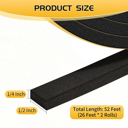 26Ft Weather Stripping Door Seal - 1/2" x 1/4" Door Seal Strip for Door Frame, High Density Foam Insulation Tape, Self Adhesive, Soundproof Gap Filler for Doors, Windows, Sliding & AC Units, White