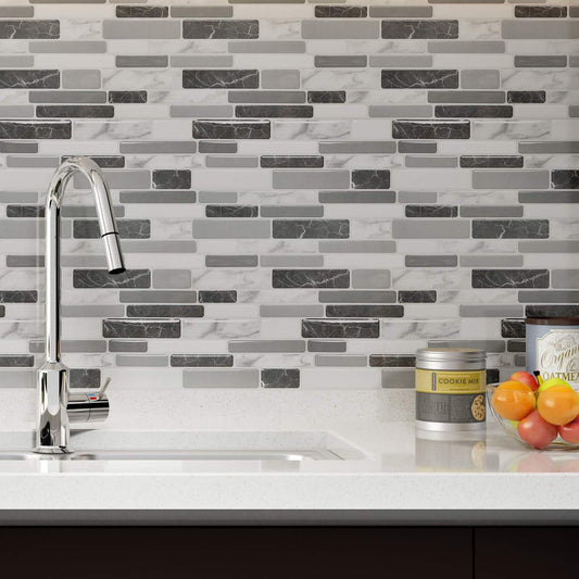 Art3d 10-Sheet Peel and Stick Kitchen Backsplash Tiles, 12"x12" Self-Adhesive Marble Grey Wall Tiles for Kitchen and Bathroom