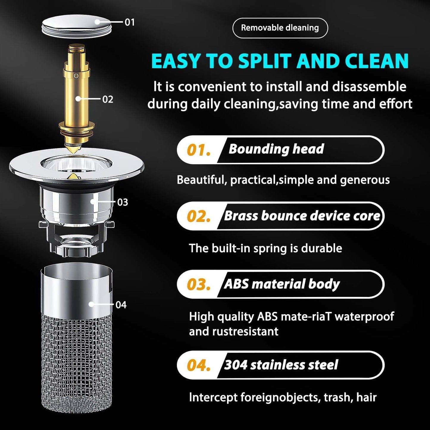 Bathroom Sink Stopper Hair Catcher, Pop Up Drain Plug with Strainer and Filter Basket, Universal Replacement Cover, 2 Pack