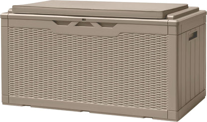 Devoko 120 Gallon Deck Box Resin Outdoor Storage Box Waterproof for Patio, Large Outdoor Storage Bench Lockable for Outside (Black)