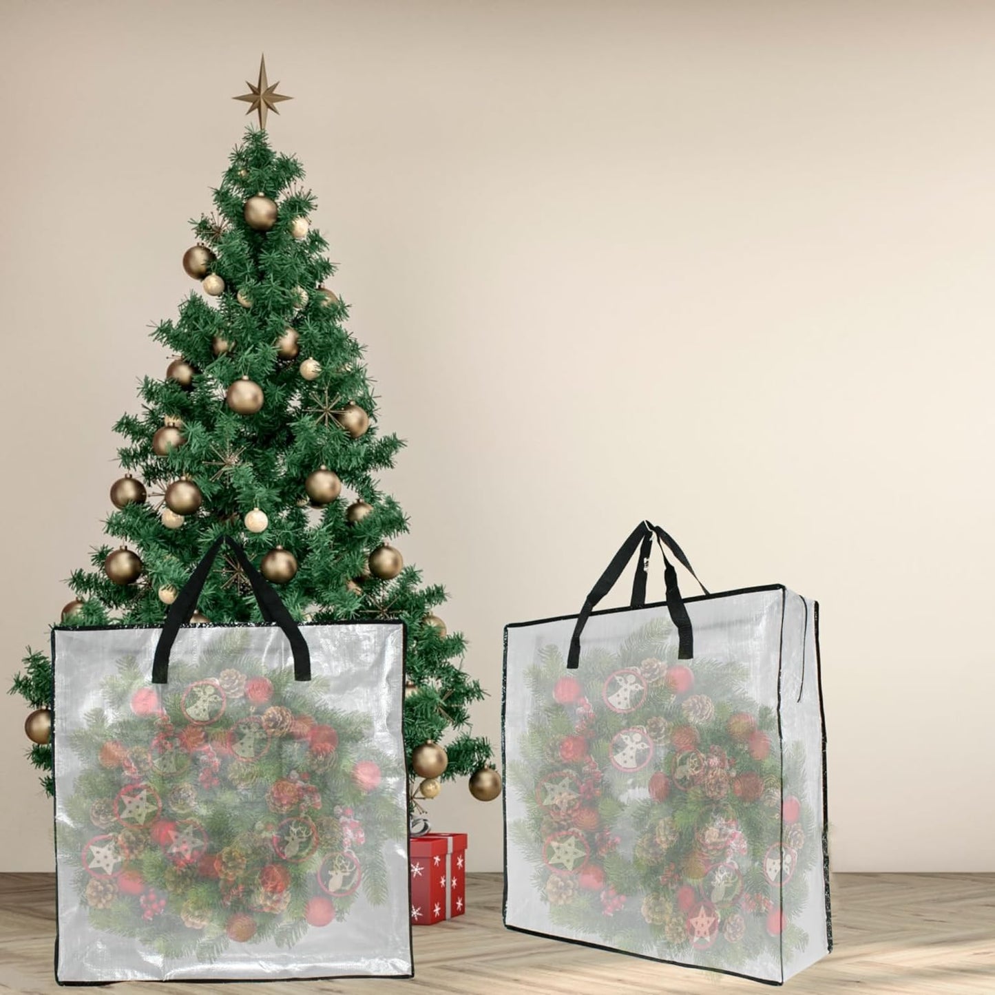 Clear Storage Bags with Zipper and Handles, Blanket Bags For Closet Storage, Moving and Packing Supplies for College, Underbed Storage Organizer for Clothes Pillow Bedding Christmas Wreath