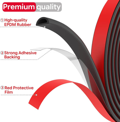 26 Feet Weather Stripping Door Seal Self Adhesive EPDM Foam Rubber Seal Strip D-Shaped Door Weather Stripping for Door and Window, RV, Boat, Auto, Truck, Marine, W:0.75"; H:0.375"