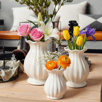 3 Pack White Ceramic Vase Set Small Rustic Decorative Vases Home Decor Wavy Edge Modern Flower Vases for Farmhouse Table Centerpiece Living Room Kitchen Bedroom (5.7,6.7,7.9in,Elegant)