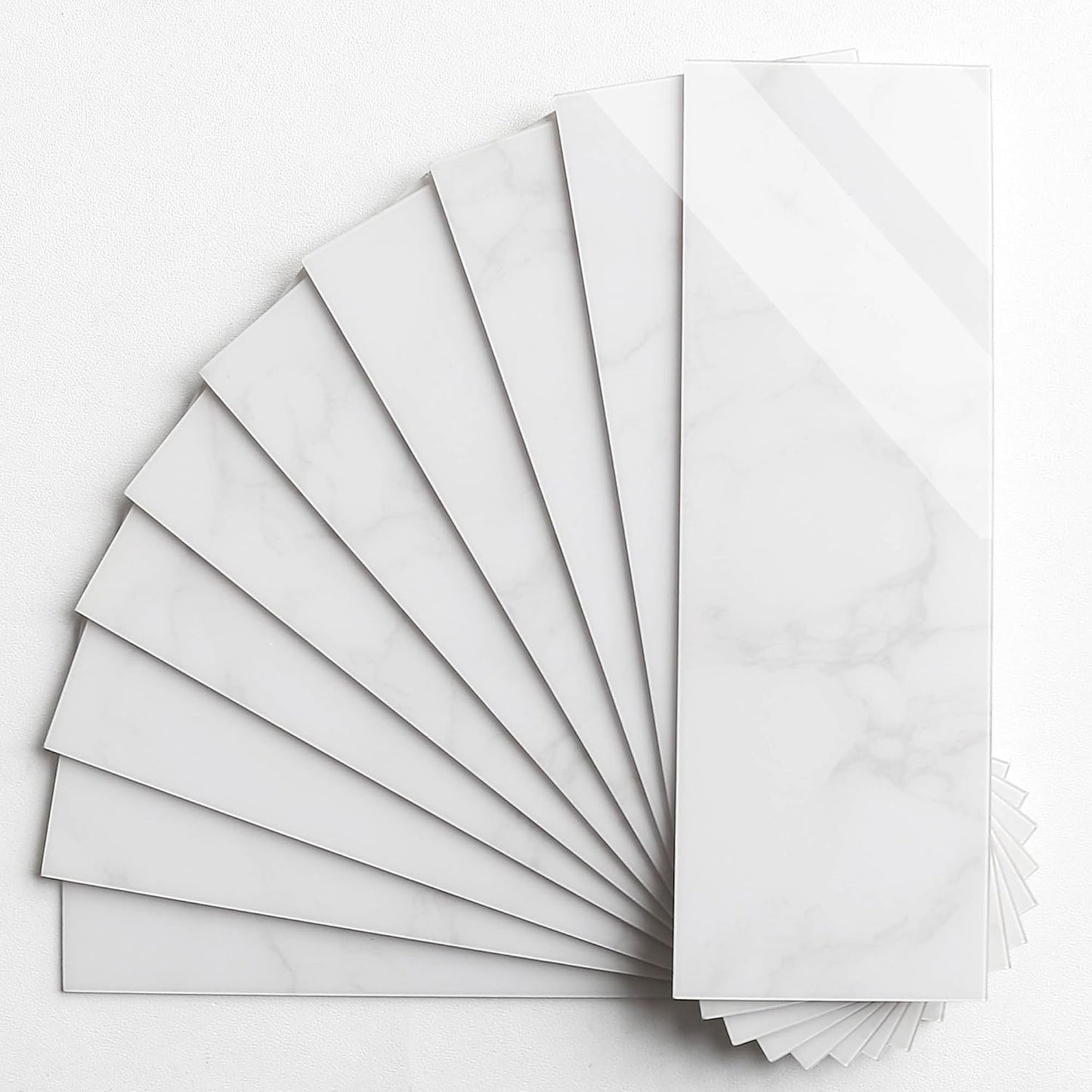 BeNice Peel and Stick Backsplash for Kitchen Tile,Peel and Stick Tiles for Walls Tile Stickers Waterproof Marble Tile Backsplash 3.85"x11.73"(16Tiles) White Gray