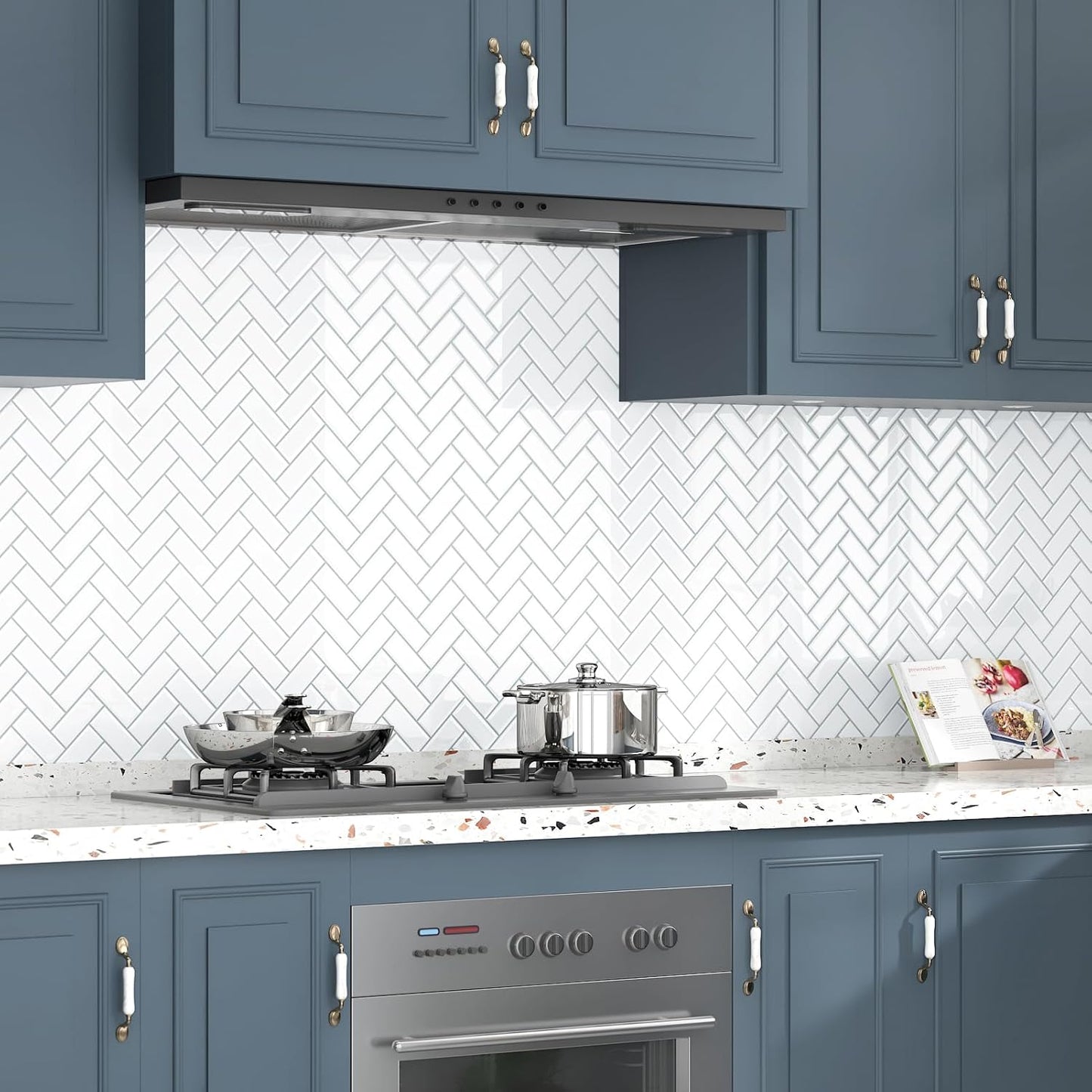 Peel and Stick Backsplash Herringbone White 10 Sheet Peel and Stick Shower Tile Waterproof 3D Tile Sticker Glossy Self Adhesive Renter Friendly Backsplash Herringbone for Kitchen Bathroom Laundry Room