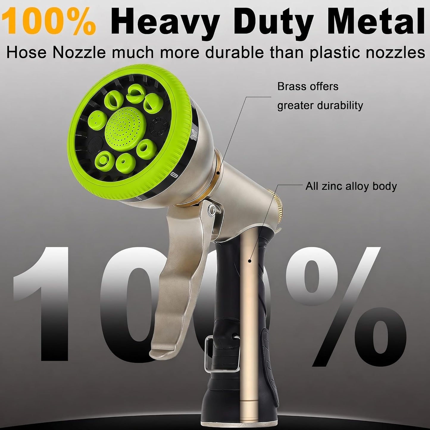 Garden Hose Nozzle,Heavy Duty Metal Hose Sprayer,High Pressure Rust Resistant Water Hose Nozzle with Lockable Trigger,9 Spray Patterns for Car Pet Washing, Plants & Lawns Watering,Outdoor Cleaning